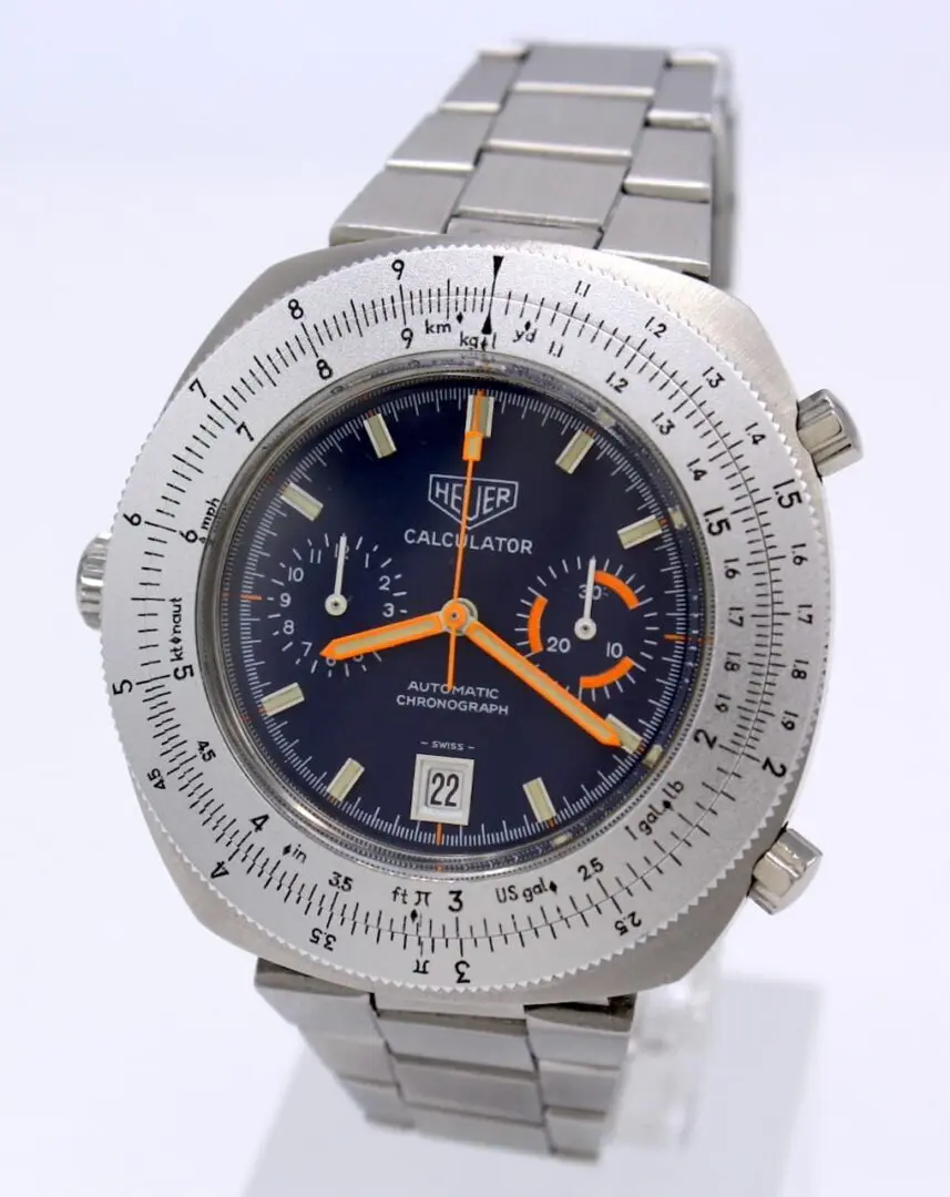 Heuer Calculator Calibre 12 von 1973 blue dial / unpolished