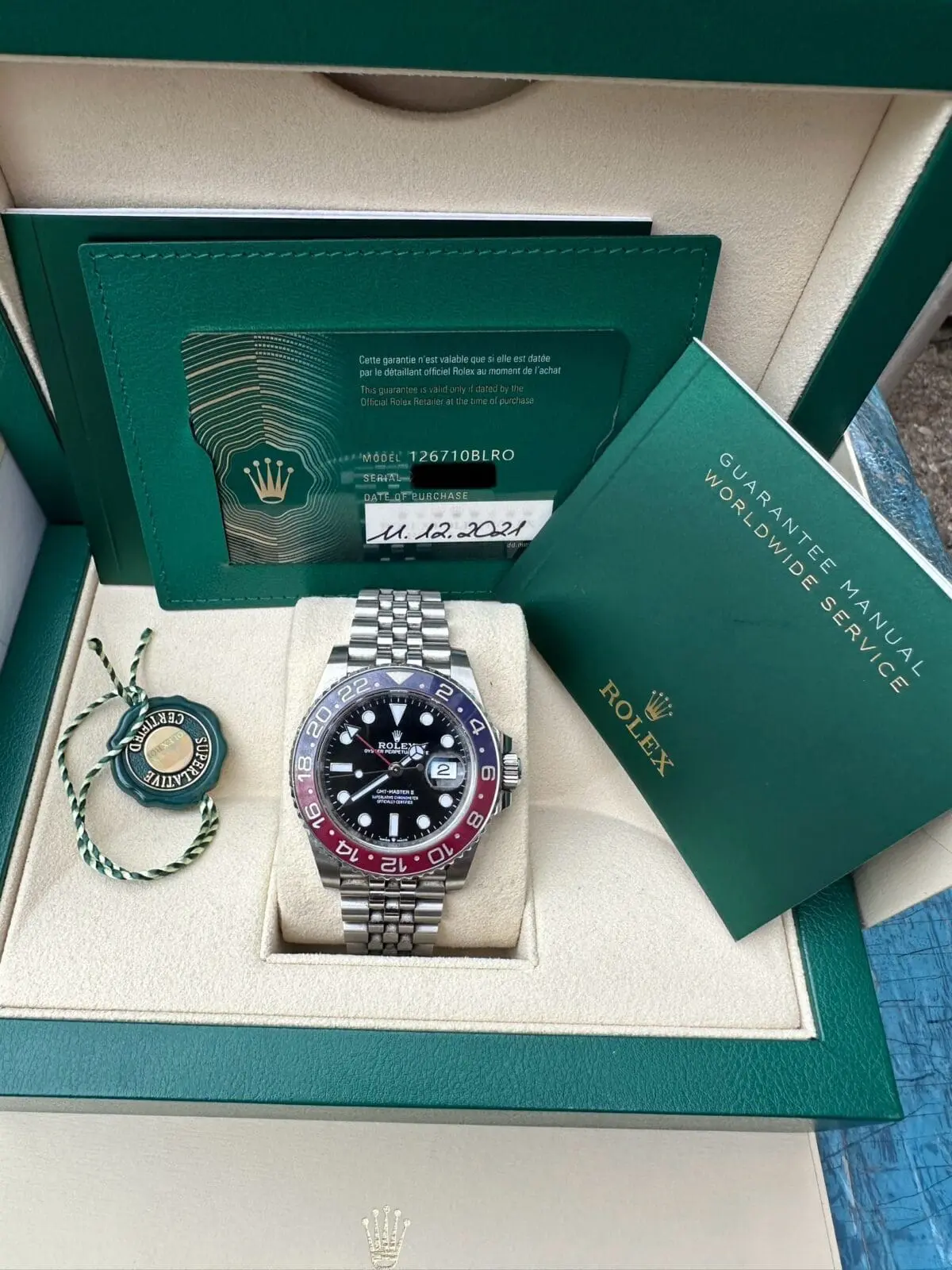 Rolex GMT Master Ref. 126710BLRO - 12/2021 - LC100 Erstkaufrechnung -