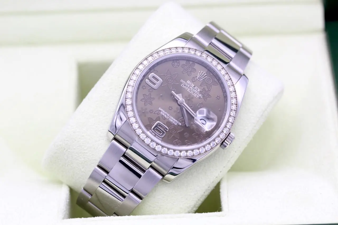 Rolex Datejust Ref.: 116244 / Flower Dial / Diamond Bezel / 2010 / B+P /